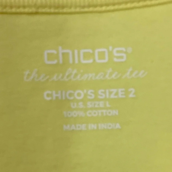 Chicos The Ultimate Tee 100% Cotton Size 2 large) Yellow  Comfort Casual Vibrant - Picture 3 of 8